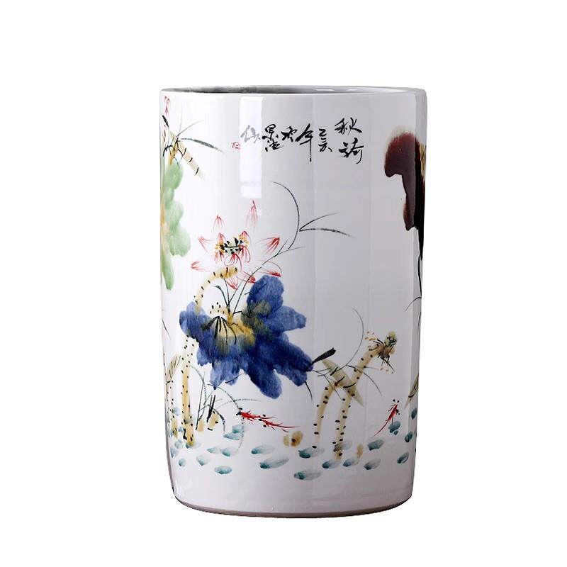 景德镇陶瓷器字画收纳筒字画桶手绘窑变箭筒卷轴缸书画缸摆件