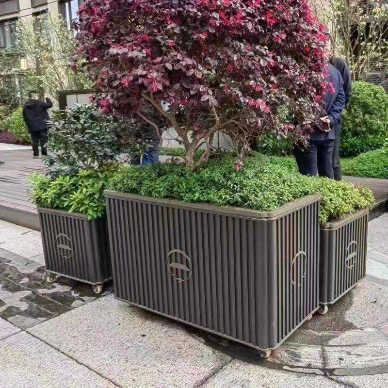 户外不锈钢花箱室外成品花池可移动花架景观花盆市政铁艺花坛护栏
