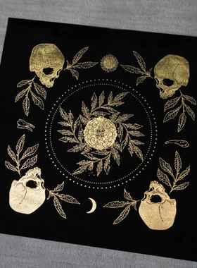 Marigold 万寿菊罗牌塔桌布塔牌罗牌黑色烫金垫子绒布tarot cloth