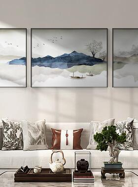水风画客厅挂873画禅意水墨沙发背景装饰组画新中山式三联合壁景