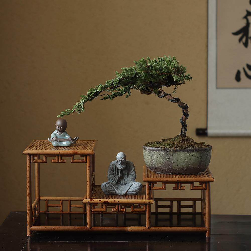 红湘妃茶棚茶具收纳架 多宝格博古架古玩 文玩竹茶道周边展示架