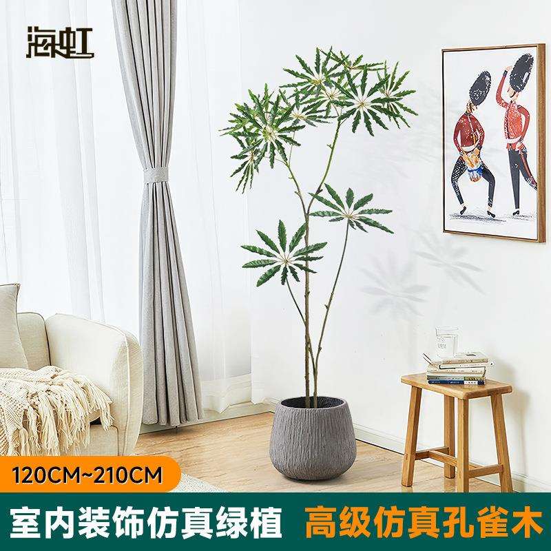 哇噢包邮仿真孔雀木盆栽落地装饰客厅假树室内软装假绿植高级感