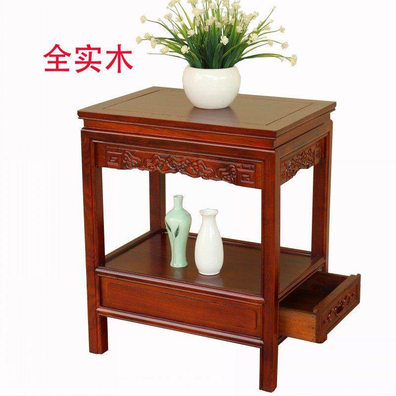 中式边几角几全实木小茶几边柜榆木沙发边桌客厅多层置物架带抽屉