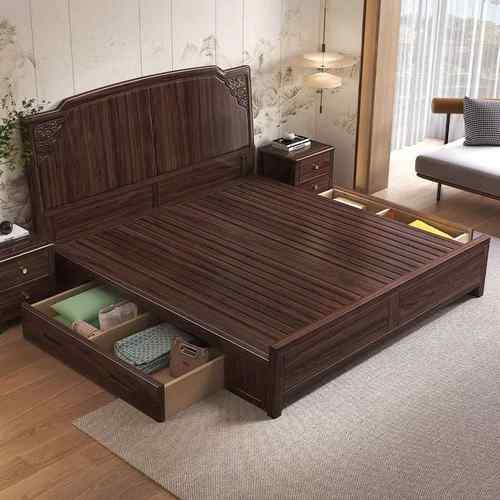 新中式乌木全实18VQUM卧室双木人大.床高端简约金大气主卧高箱储