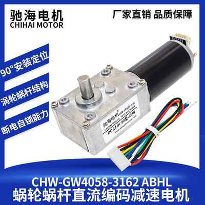 驰海电机GW4058-31ZY涡轮涡杆直流减速电机磁性霍尔编码器24V12V