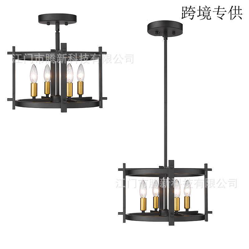 现代风黑色几何框架吊灯(针对北美跨境平台卖家)可调节高度