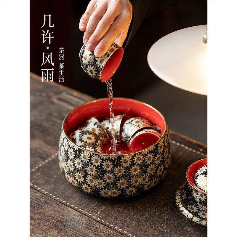 笔洗手工高档金银水缸缸废家用错茶渣号茶洗大茶具陶瓷建水
