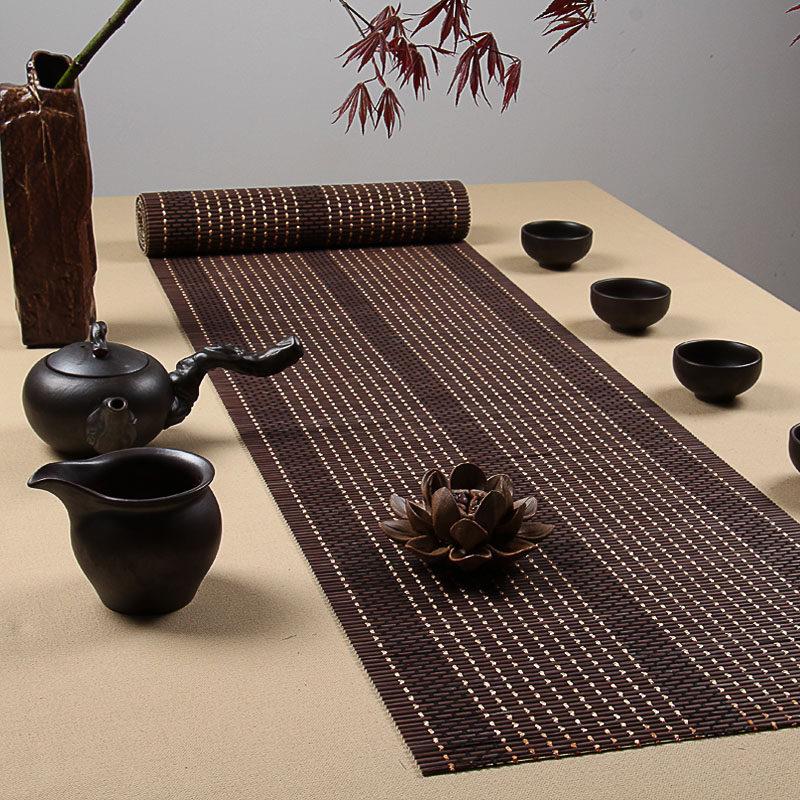茶席竹席禅意日式隔热茶垫功夫茶道六君子咖啡色泡茶竹垫桌旗茶艺