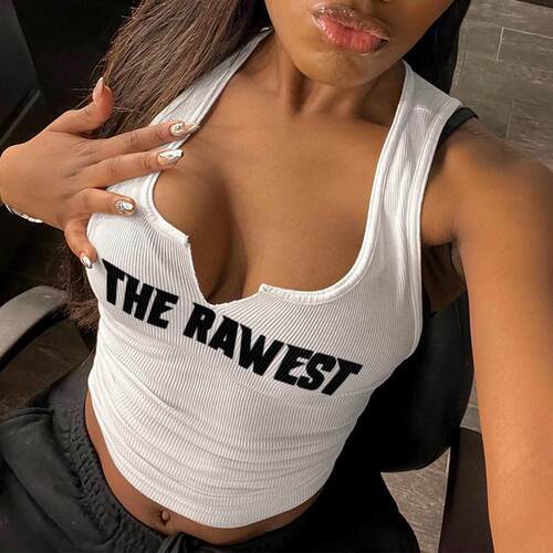 Women's Vertical Ribbed Crop Tank Top Notch V-Neck