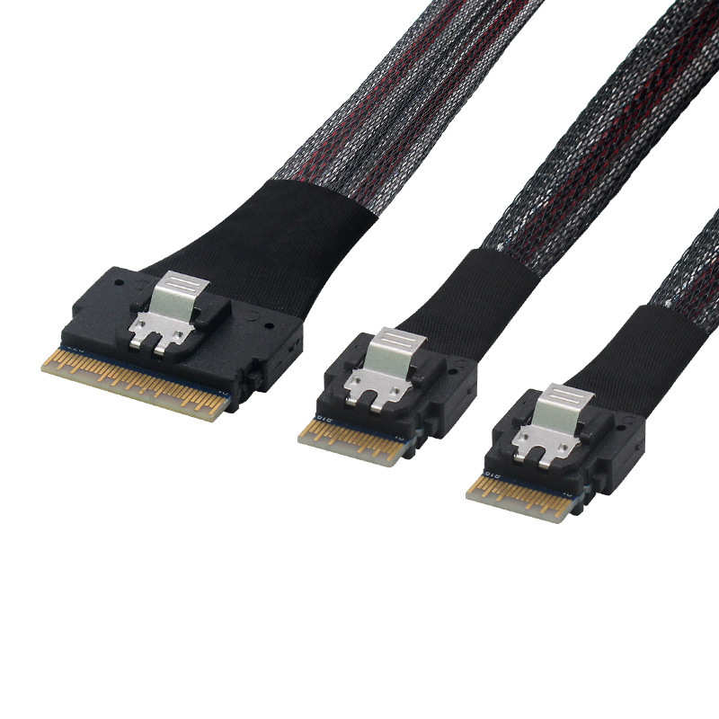 Slimsas线SFF8654 8i转2*SFF8654 4i服务器连接线PCIe4.0转接线1m