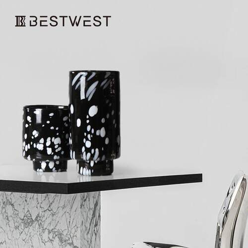 Best west 黑白水墨直筒柱状水培玻璃花瓶样板间花器软装饰品花器