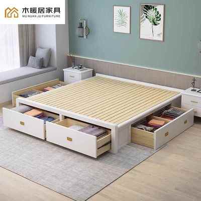 无床头榻榻米床地台全实木储物床家用省空间炕抽屉气压高箱双人床