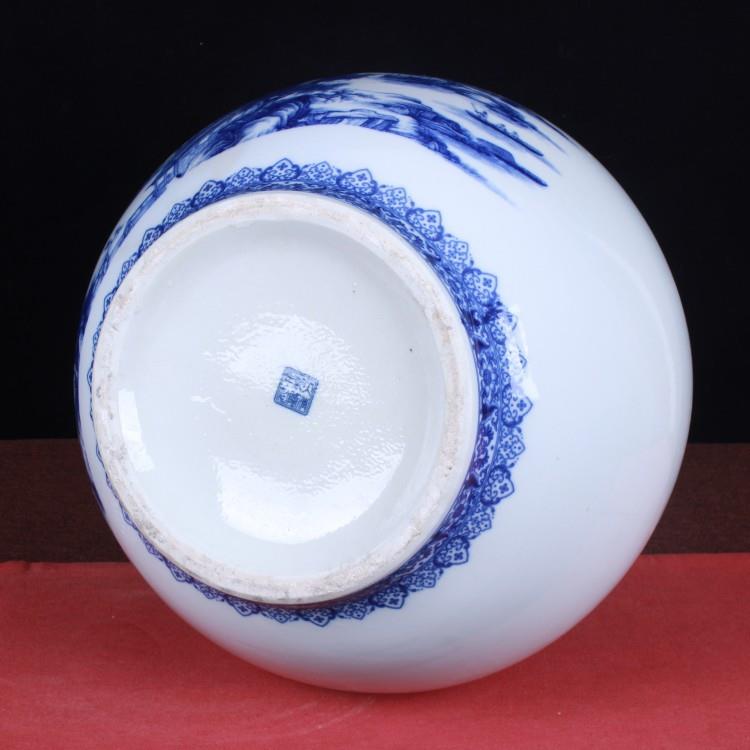 陶瓷大花瓶摆件现代中式古典青花瓷釉中彩山水赏瓶江山多娇装饰