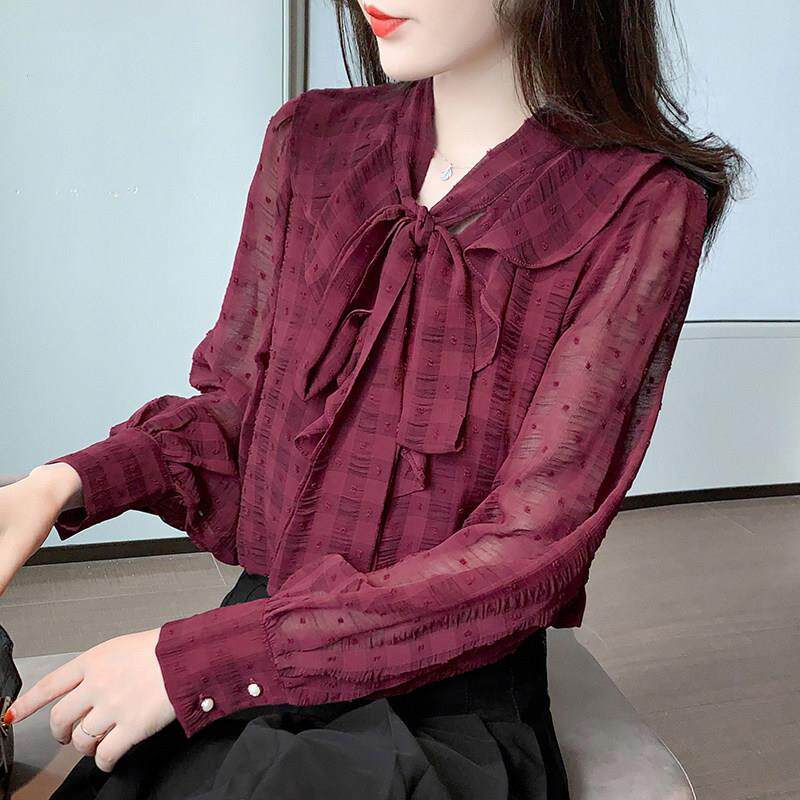 衬衫女2025年新款春秋设计感小众雪纺衫洋气小衫V领长袖别致上衣