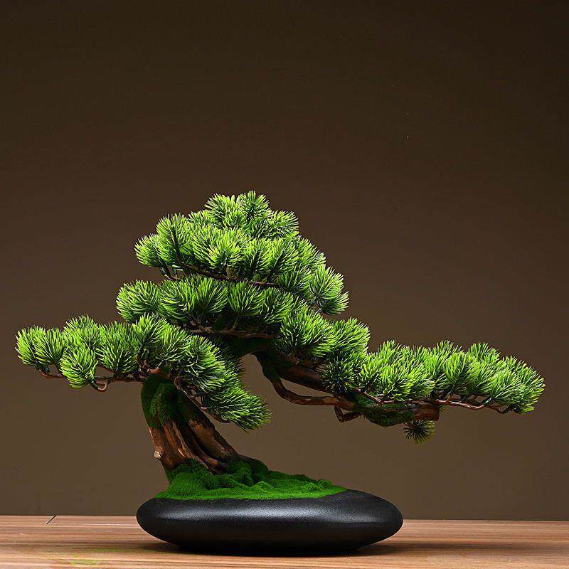 仿真迎客松盆景摆件家居室内客厅盆栽假花酒店玄关桌面装饰品绿植