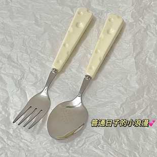 西餐餐具可爱奶酪小勺子叉子餐具套装 轻奢高档不锈钢勺叉套装