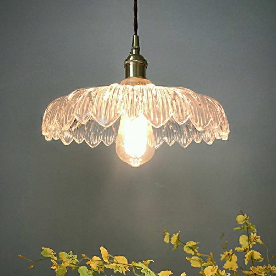 北欧水晶玻璃花朵吊灯 复古黄铜小清新吧台玄关餐吊灯