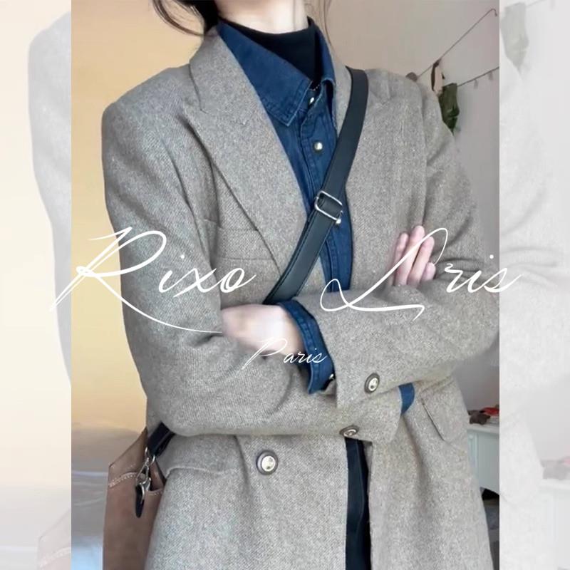 RIXO LRIS气质西装外套女春季新款燕麦色宽松小个子休闲西服上衣