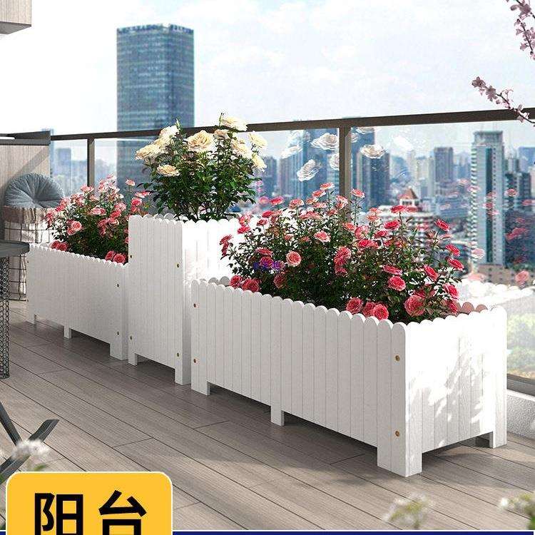 防腐木花箱阳台种菜箱种植箱长方形花盆白色露台种花大号实木