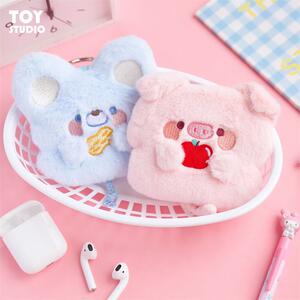 可爱毛绒绒小猪卡包兔子挂脖包耳机包便携包包学生日系软妹零钱包