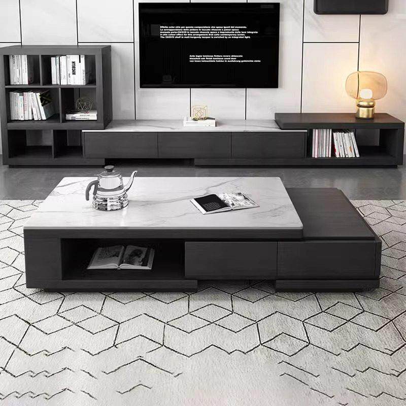 岩板茶几电视柜组合套装现代简约小户型家用客厅伸缩极简茶几桌