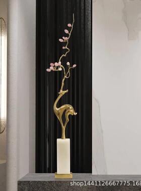 轻奢招财紫水晶铜鹿摆件别墅客厅落地玄关楼梯转角高档乔迁送礼