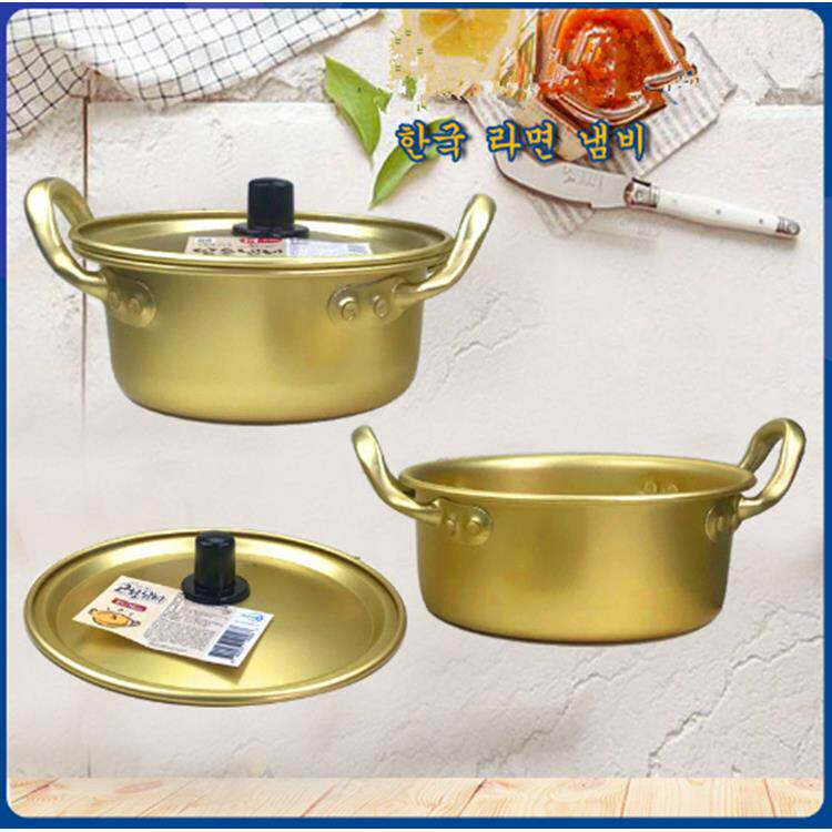 金色韩式泡面碗铜色小金锅双耳辛拉面汤锅可煮方便面一人一锅迷你