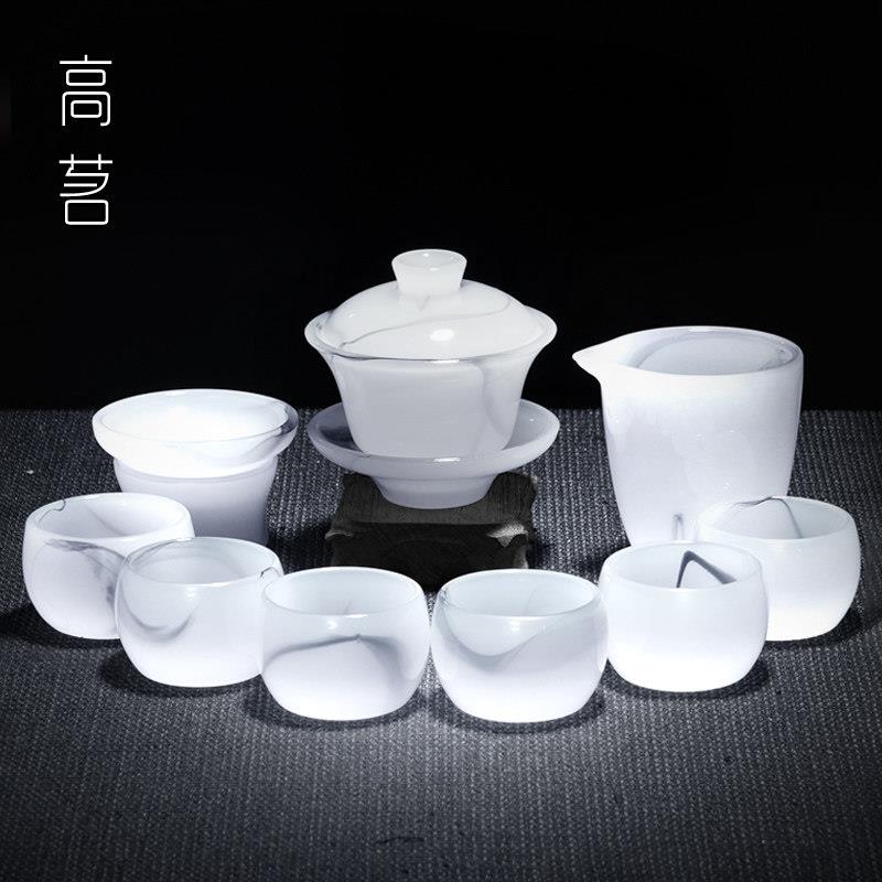景德镇汝窑高茗羊脂玉瓷琉璃功夫茶具套组2025新款家用泡茶轻奢高