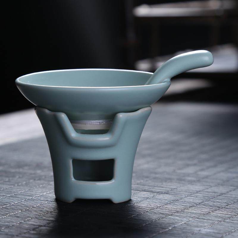 汝窑开片茶漏陶瓷茶滤托厂家茶具配件创意开片多福茶渣过滤器