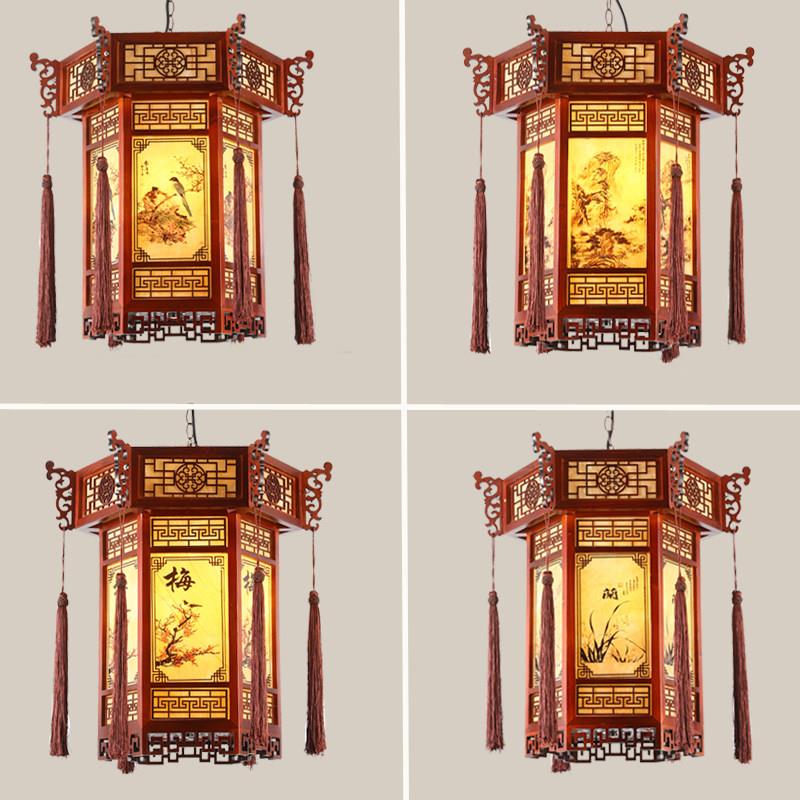 中式吊灯实木酒楼包厢走廊羊皮灯宫廷寺庙彷古典灯笼饭厅火锅店灯