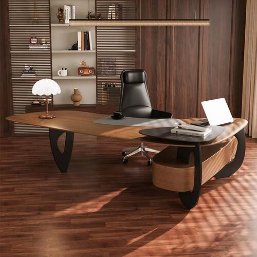 吉赠意式轻奢实木办公桌简约大班台高端2026新款老板桌工作台书桌