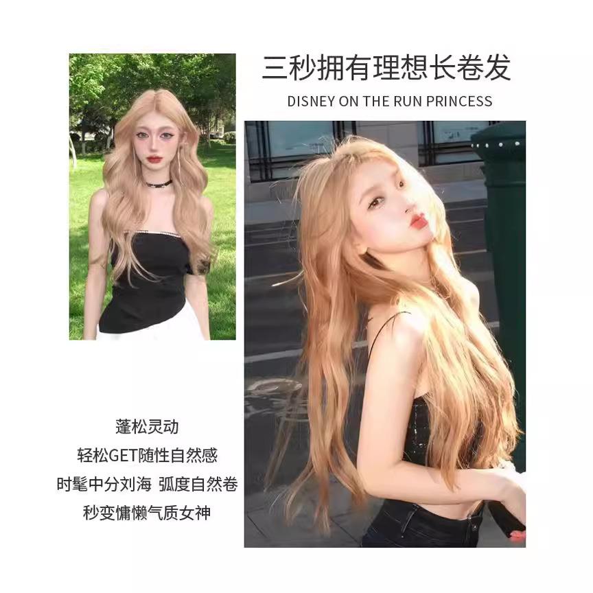 新款直销女长发白金色大波浪怪女日记长卷发仿真发中分卷发全