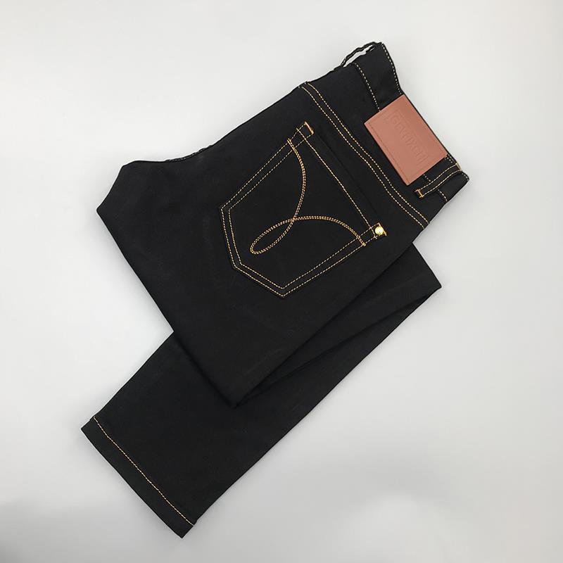 欧货潮流高端黑色牛仔裤男秋冬厚款修身小脚弹力百搭休闲九分裤子