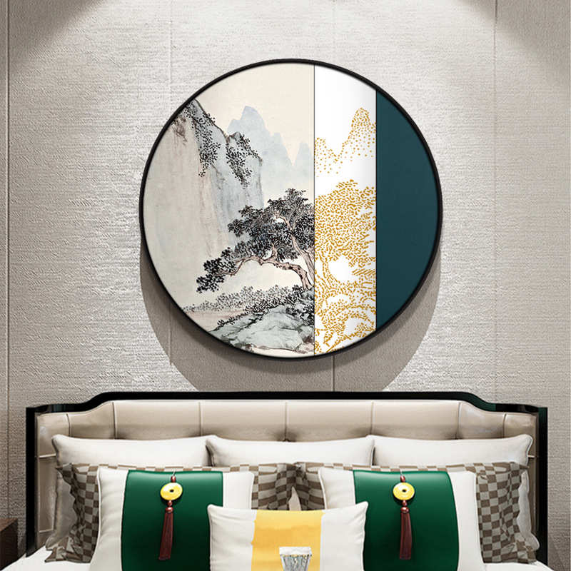 松柏之茂  新中式装饰画圆形抽象山水松树画卧室床头挂画走廊壁画图片