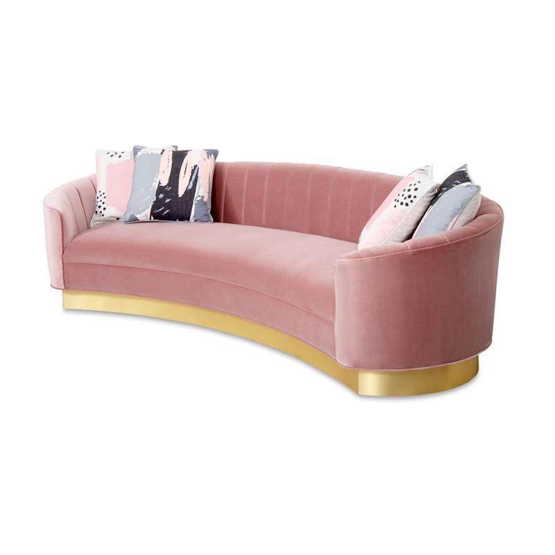 轻奢意大利绒布艺沙发后现代简约欧式客厅商用四人位金属底座沙发