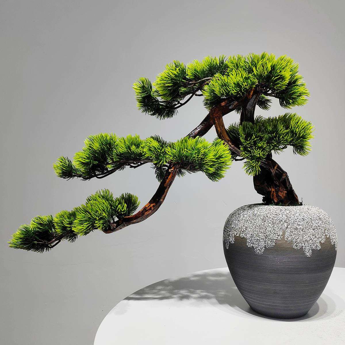 仿真迎客松盆景绿植盆栽客厅电视柜玄关办公室家居装饰新中式摆件