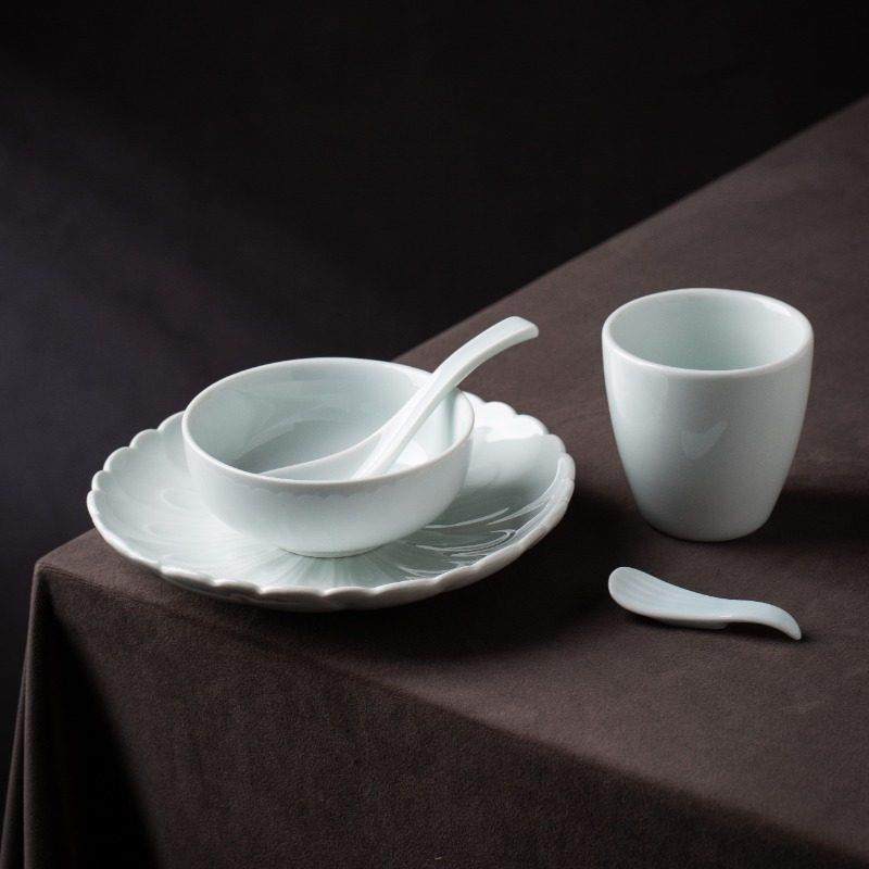 青白新中式摆台餐具酒店会所餐厅陶瓷碗碟套装五件套火锅店四件套,餐饮具,盘,淘宝优惠券,粉丝福利购,淘宝优惠卷