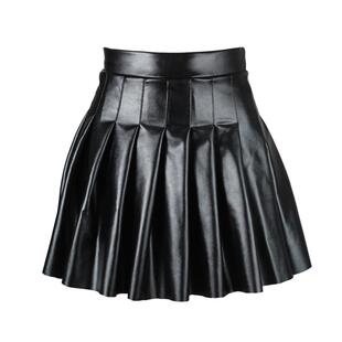 leather 高腰PU皮百褶短裙 High 2XL skirt waist pleated