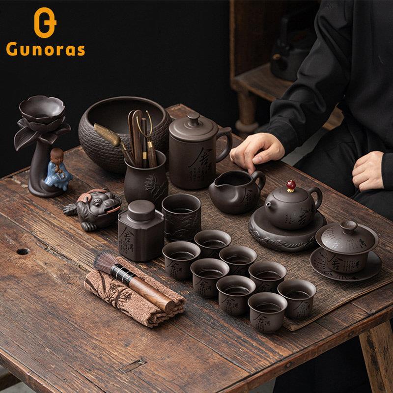 紫砂整套茶具套组轻奢高档泡茶壶盖碗茶杯家用客厅陶瓷功夫礼品