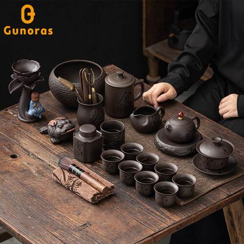 紫砂整套茶具套组轻奢高档泡茶壶盖碗茶杯家用客厅陶瓷功夫礼品