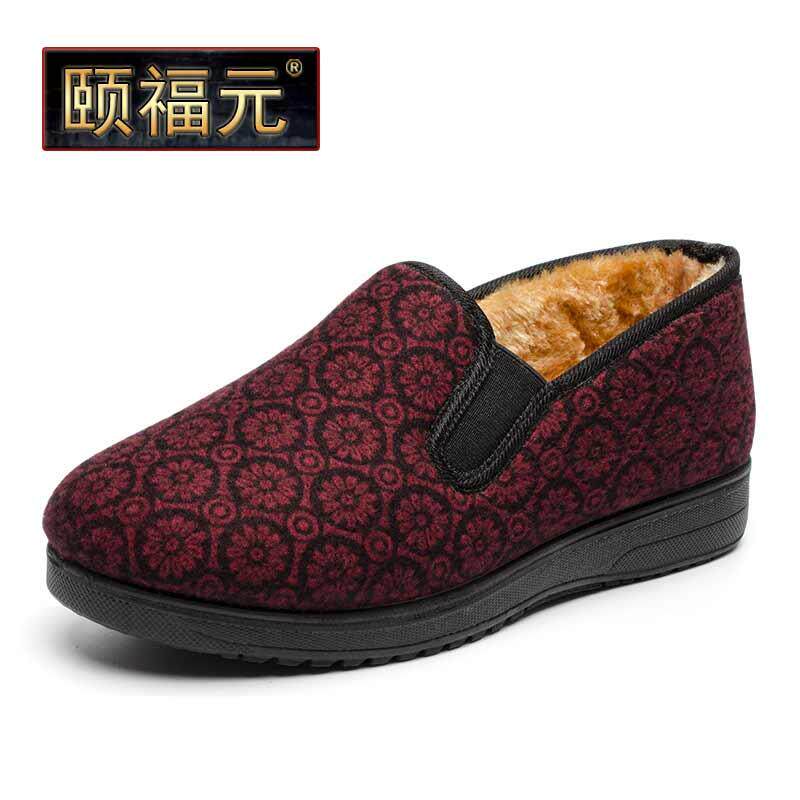 高档北老京布鞋女秋冬妈妈鞋平二棉鞋底加绒保暖中老年奶奶鞋防软