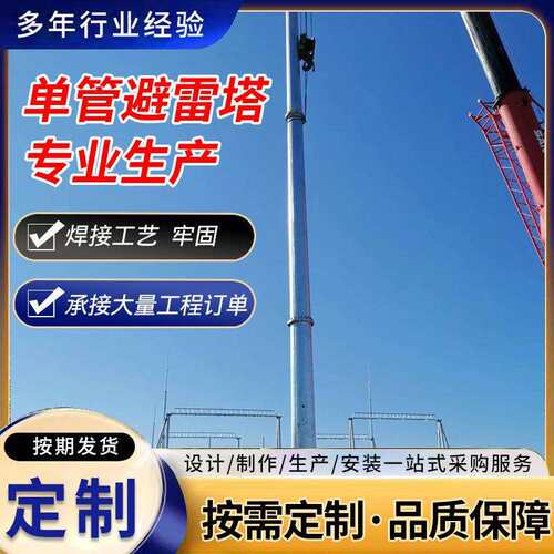 避雷塔30m变电站房顶防雷塔屋顶单管避雷针塔单管避雷针接闪杆