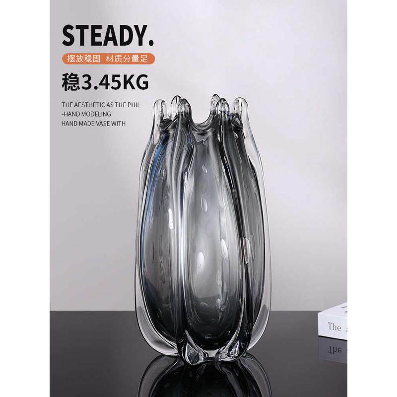 现代极简轻奢布格花瓶灰色玻璃样板间装饰台面花插花器软装摆设