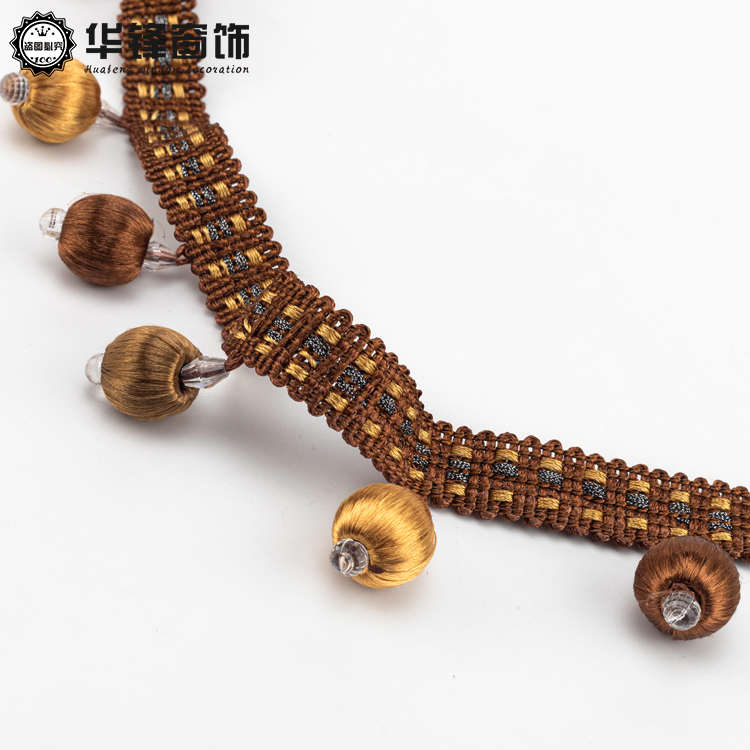 4.5公分窗帘珠子花边三色包丝小木珠窗幔拼接辅料配件装饰花边