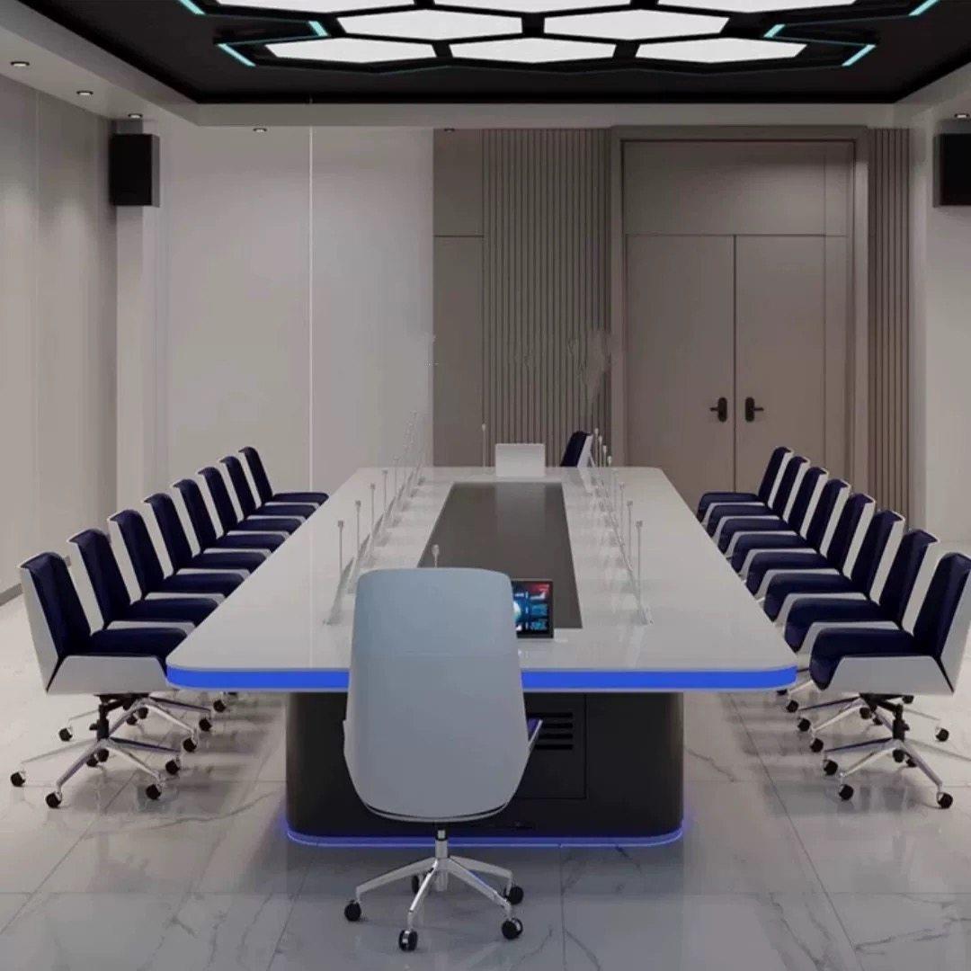 现代科技感无纸化会议桌长桌智能研判桌指挥桌创意大型多人会议桌