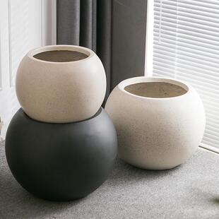 北欧镁泥落地大花盆极简圆球型软装特大花器客厅民宿商场别墅之满