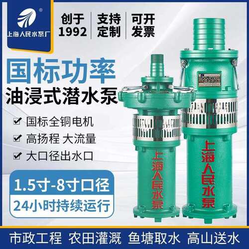 SRSC上海人民QY系列380V充油式潜水家用抽水泵高扬程喷泉农用灌溉