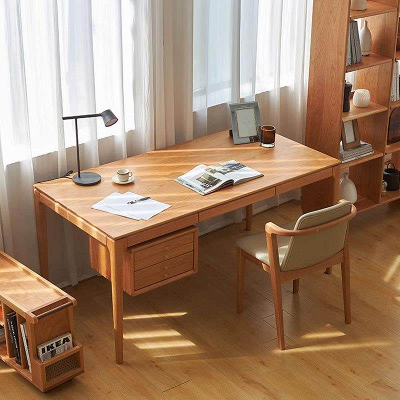 北欧现代简约樱桃木书桌北欧日式轻奢家用电脑桌实木办公桌