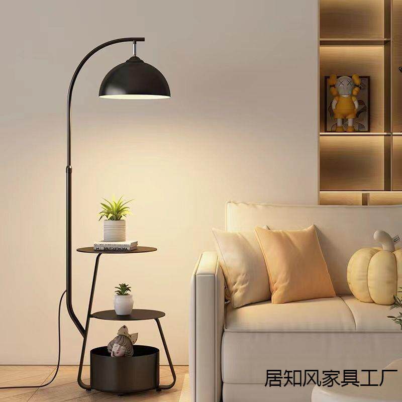 奶油风客厅沙发角落地灯卧室床头柜一体台灯无线充电边几中古立式