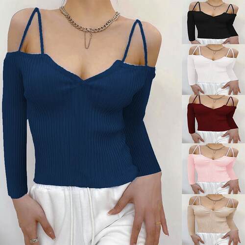 Long sleeved backless top, knitted camisole, women's